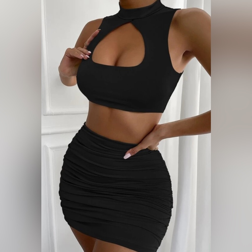 (Never Worn) Unity Mock Neck Cutout Tank Crop Top
& Skirt Set